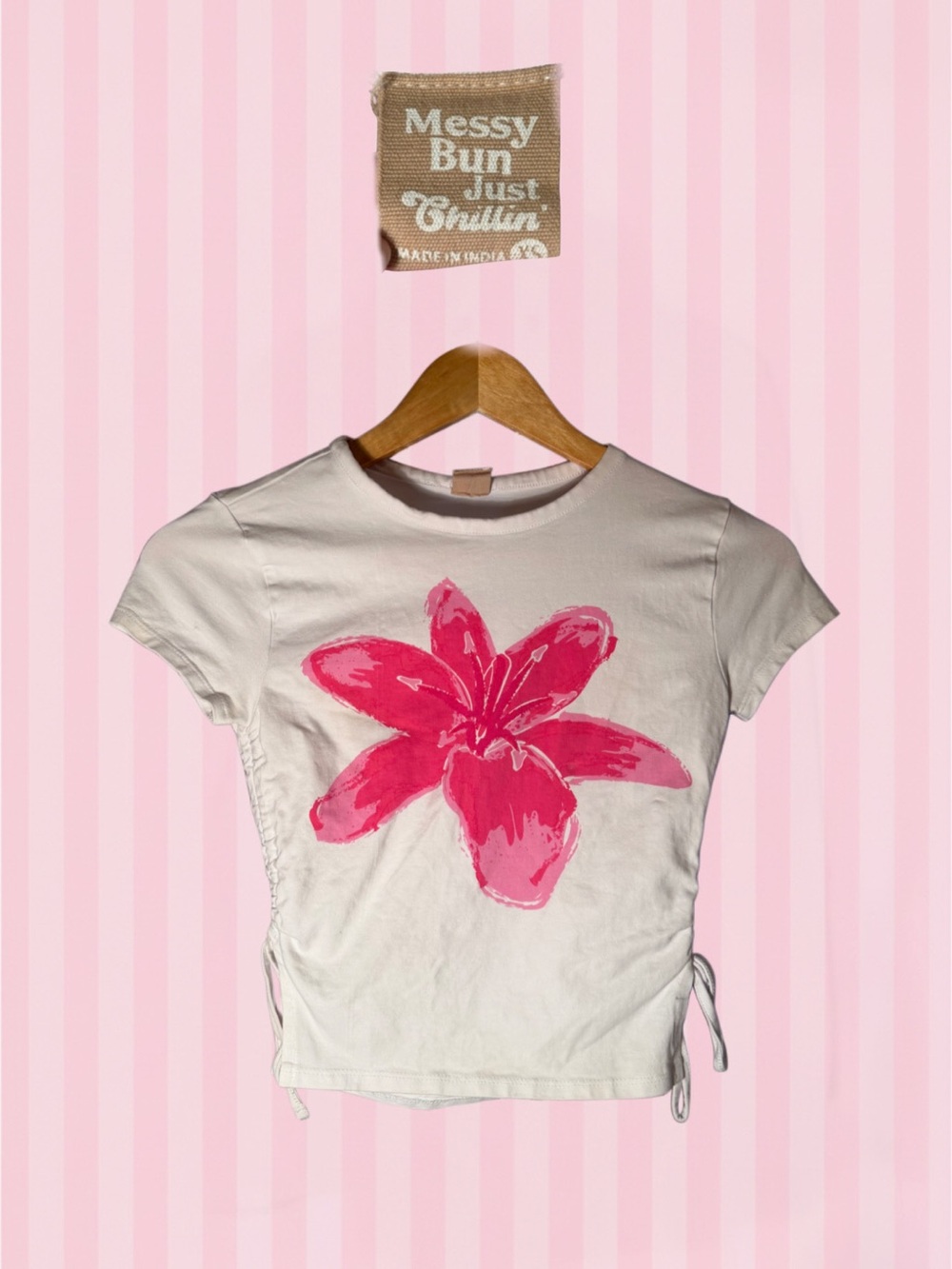 White Tee with Pink Flower